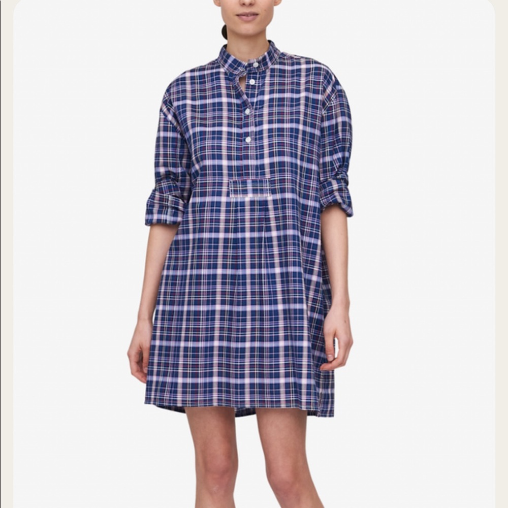 The Sleep Shirt - Short Sleep Shirt Navy & Pink Check OS